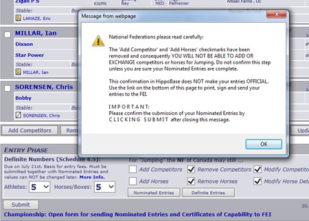 Confirm nominated entries